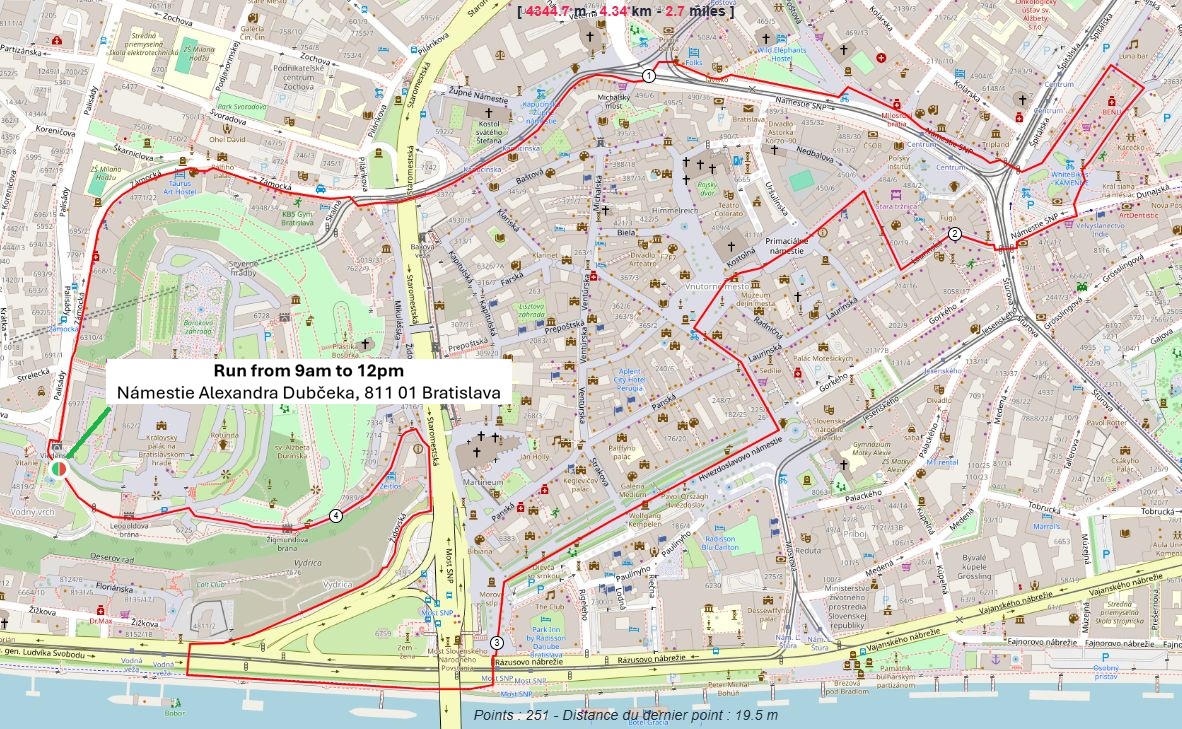Mapa trasy behu v Bratislave